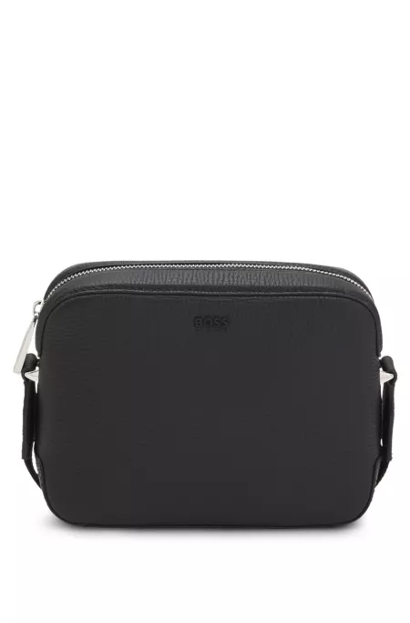 Crossbody bag in grained leather with logo