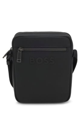 Textured reporter bag with tonal logo, Black