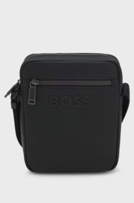 Textured reporter bag with tonal logo, Black
