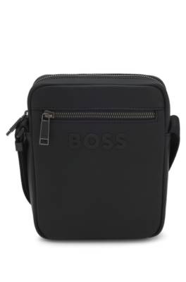 Textured reporter bag with tonal logo