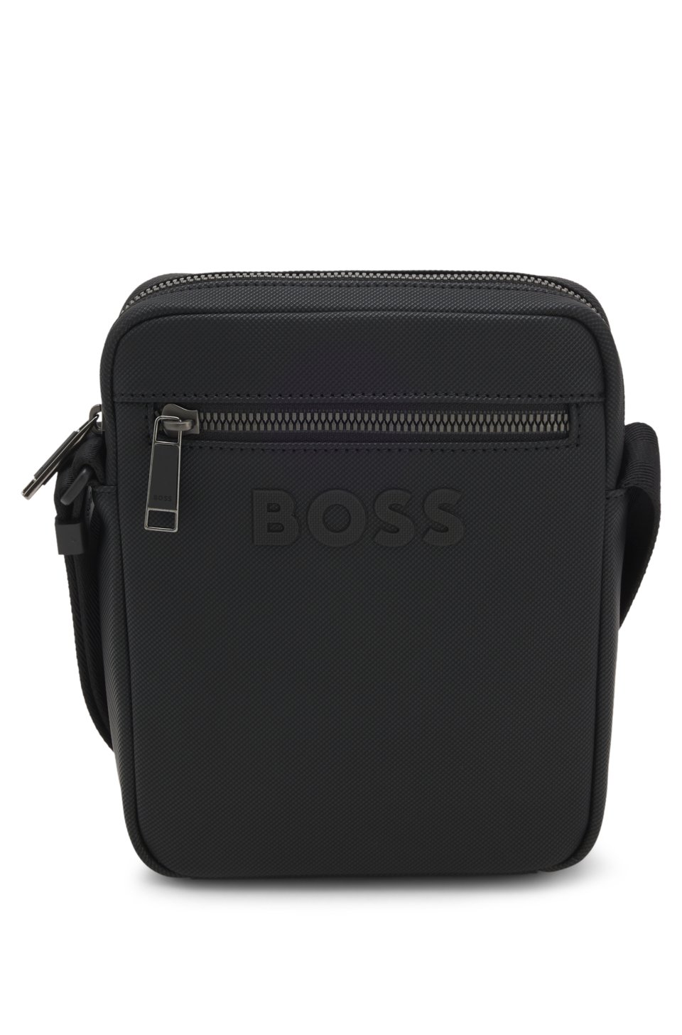 Textured reporter bag with tonal logo