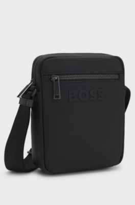 Textured reporter bag with tonal logo, Black