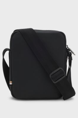 Textured reporter bag with tonal logo, Black