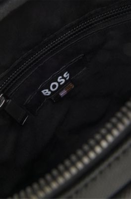 Textured reporter bag with tonal logo, Black