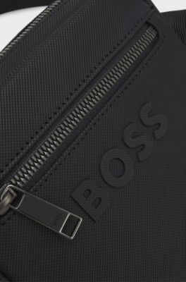 Textured reporter bag with tonal logo, Black
