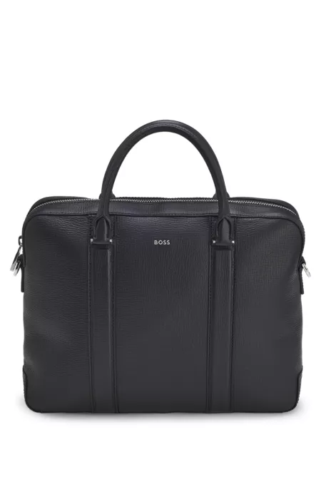 Document case in structured leather with double handles