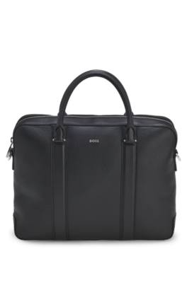 Document case in structured leather with double handles