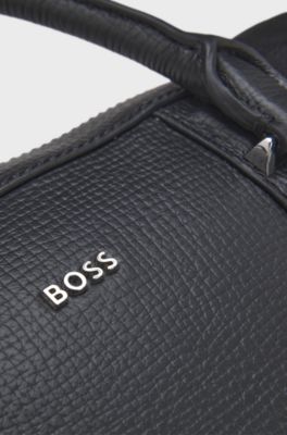 Document case in structured leather with double handles, Black