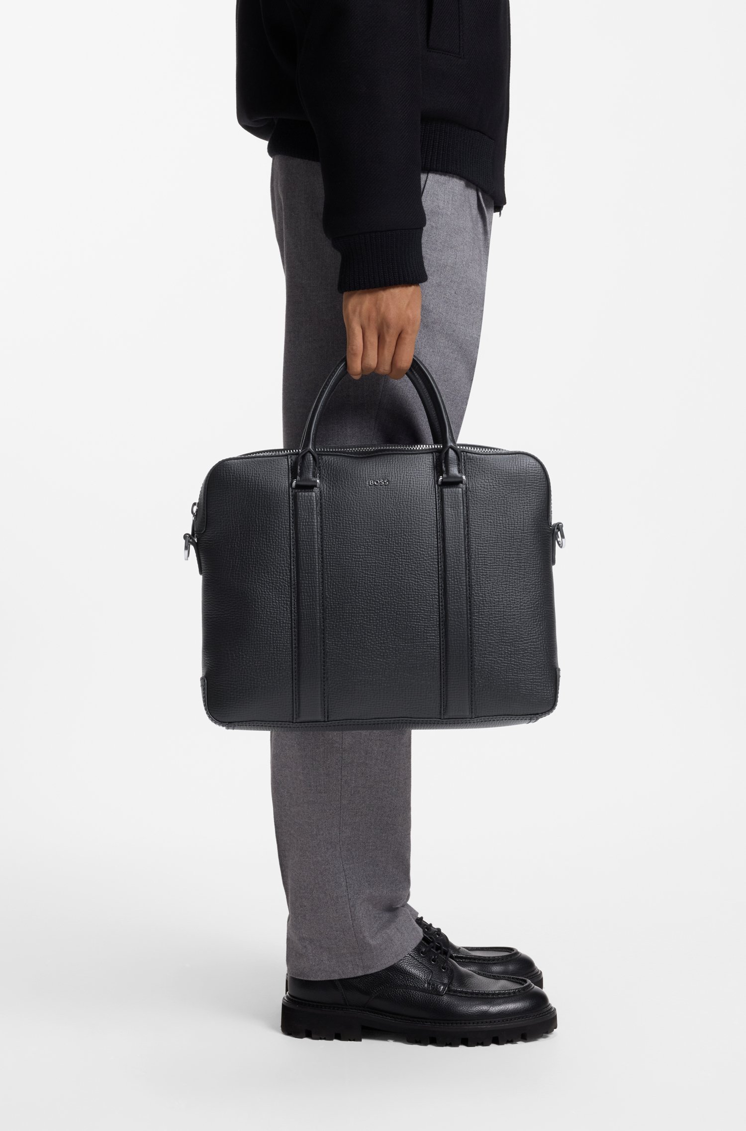 Boss Document case in structured leather with double handles portföljer & datorväskor herr – bild 2
