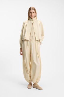 Wide-leg-fit trousers blended with modal, Light Yellow