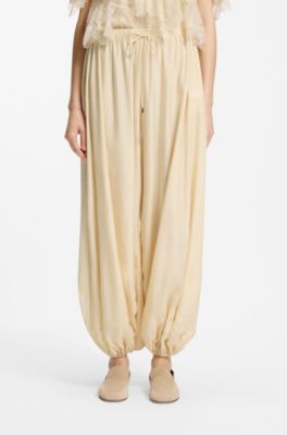 Wide-leg-fit trousers blended with modal, Light Yellow