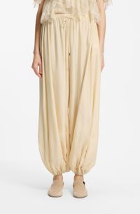 Pantalon large en m&eacute;lange de modal, Jaune clair