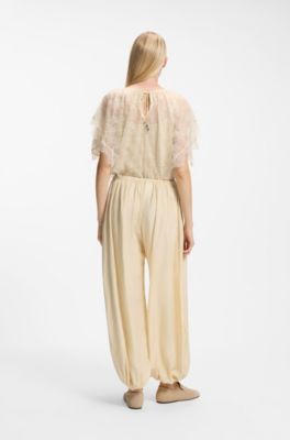 Wide-leg-fit trousers blended with modal, Light Yellow