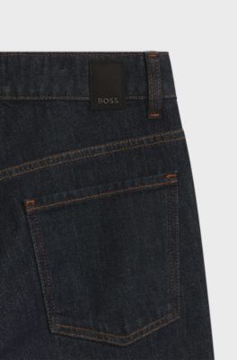 Marble-look straight-fit jeans with turn-up hems, Dark Blue