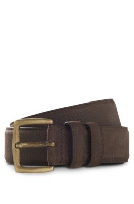 BOSS BY BECKHAM belt in nubuck leather, Dark Brown