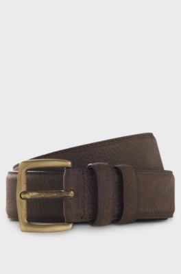 BOSS BY BECKHAM belt in nubuck leather, Dark Brown
