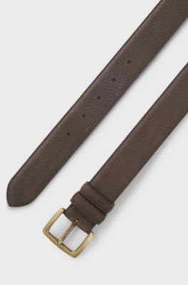 BOSS BY BECKHAM belt in nubuck leather, Dark Brown
