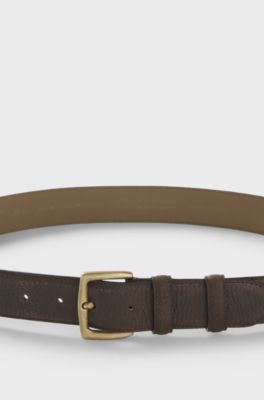 BOSS BY BECKHAM belt in nubuck leather, Dark Brown