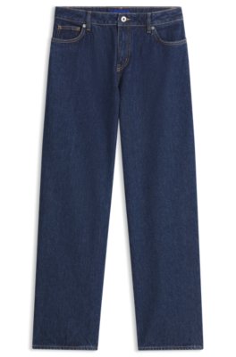 Hugo Donna Blu Scuro Jeans Baggy Fit In Denim Rigido Azzurro