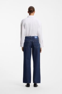 Baggy-fit jeans in blue rigid denim, Dark Blue