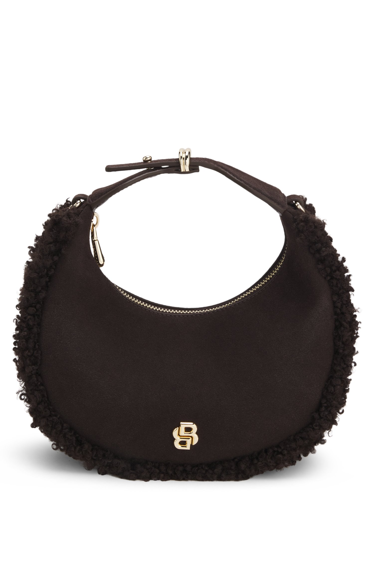 Boss Crescent-shaped shoulder bag with faux-fur trims handväskor & axelremsväskor dam