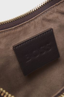 Crescent-shaped shoulder bag with faux-fur trims, Dark Brown