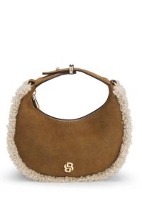 Sac d'&eacute;paule en forme de croissant avec finitions en fourrure synth&eacute;tique, Marron