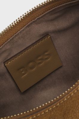 Crescent-shaped shoulder bag with faux-fur trims, Brown