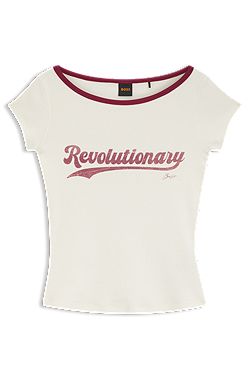 Slim-fit T-shirt in stretch cotton with slogan print