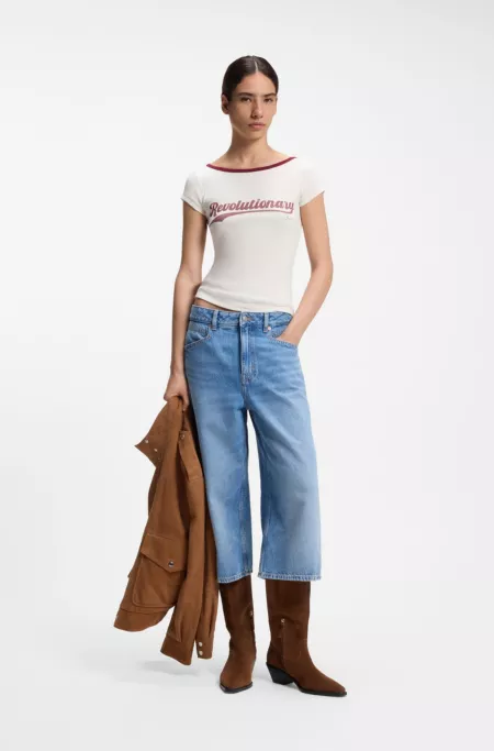 Slim-fit T-shirt in stretch cotton with slogan print