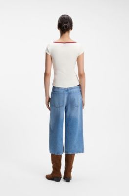 Slim fit t-shirt i stretchbomull med tryckt slogan, Naturf&auml;rg
