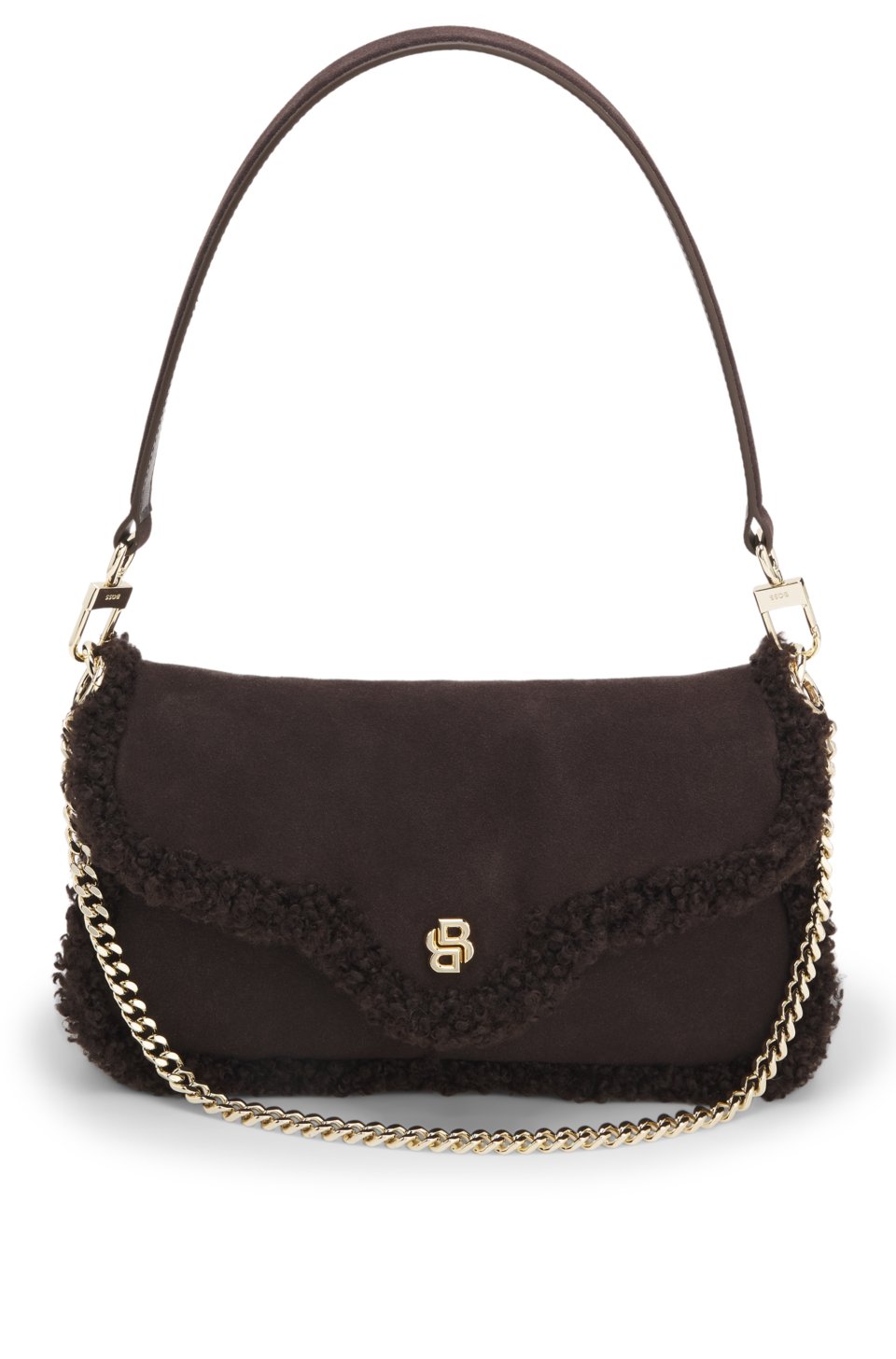 Shoulder bag with faux-fur trims