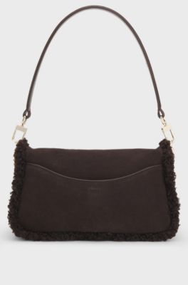 Shoulder bag with faux-fur trims, Dark Brown