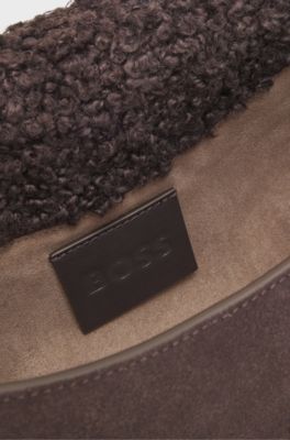 Shoulder bag with faux-fur trims, Dark Brown