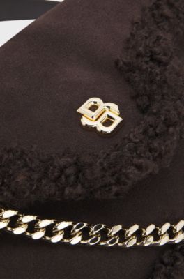 Shoulder bag with faux-fur trims, Dark Brown