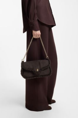 Shoulder bag with faux-fur trims, Dark Brown