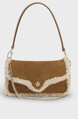 Shoulder bag with faux-fur trims, Brown