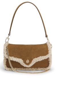 Schoudertas met details van imitatiebont, Bruin
