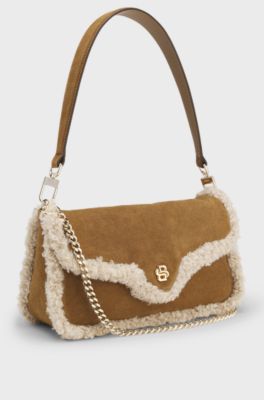 Shoulder bag with faux-fur trims, Brown