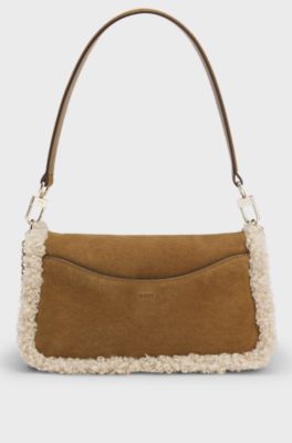 Shoulder bag with faux-fur trims, Brown