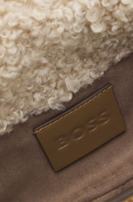 Shoulder bag with faux-fur trims, Brown