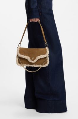 Shoulder bag with faux-fur trims, Brown