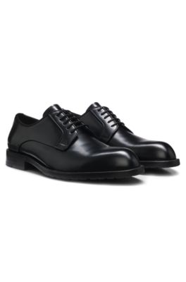 Derby shoes in brush-off leather with embossed logo, Black
