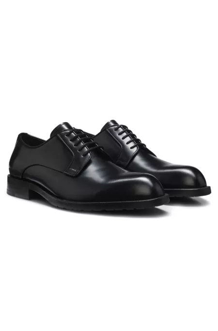 Derbies en cuir glacé à logo en relief