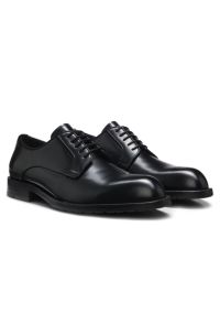 Derby shoes in brush-off leather with embossed logo, Black