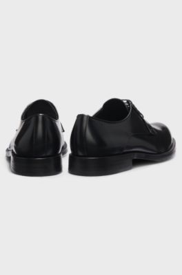 Derby shoes in brush-off leather with embossed logo, Black