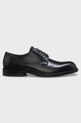 Derby shoes in brush-off leather with embossed logo, Black