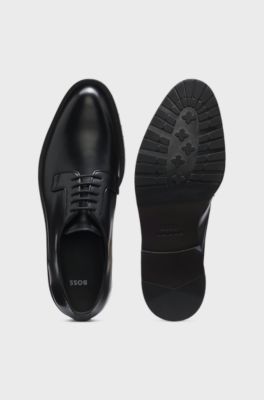 Derby shoes in brush-off leather with embossed logo, Black