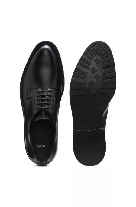 Derbies en cuir glacé à logo en relief