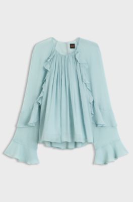 Regular-fit blouse in light Creponne fabric, Light Blue